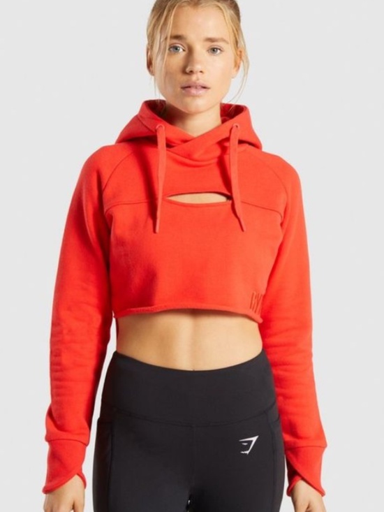 Gymshark Tops - Gymshark Primary Cropped Hoodie Cut-Out Pullover Sweatshirt Top Pop Red Small S